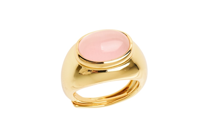 Ring brass gold finish with pink cat's eye Sovrani