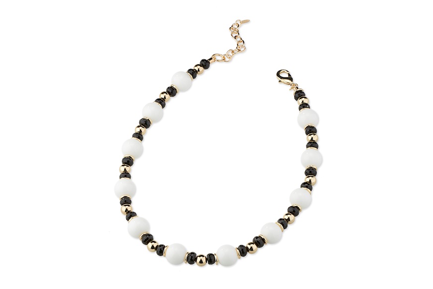 Necklace brass with black agate and white quartz Sovrani