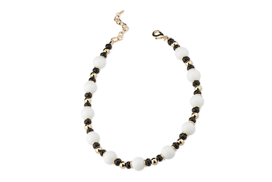 Necklace brass with black agate and white quartz Sovrani