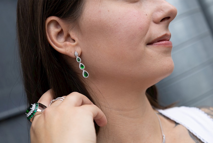 Earrings silver with green and white zircons Sovrani