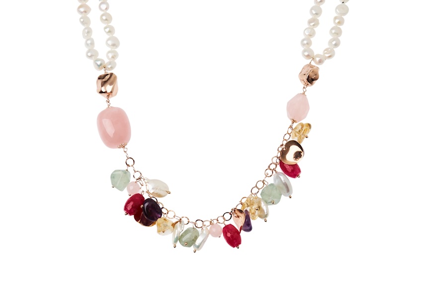 Collana argento rosè perle e quarzi multicolore Luisa della Salda