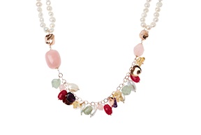 Collana argento rosè perle e quarzi multicolore Luisa della Salda