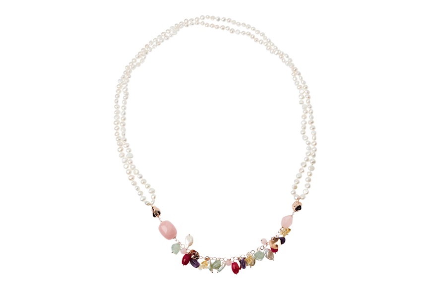 Collana argento rosè perle e quarzi multicolore Luisa della Salda