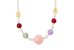 Collana argento rosè perle e quarzi multicolore Luisa della Salda