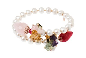 Bracciale argento rosè perle e quarzi multicolore Luisa della Salda