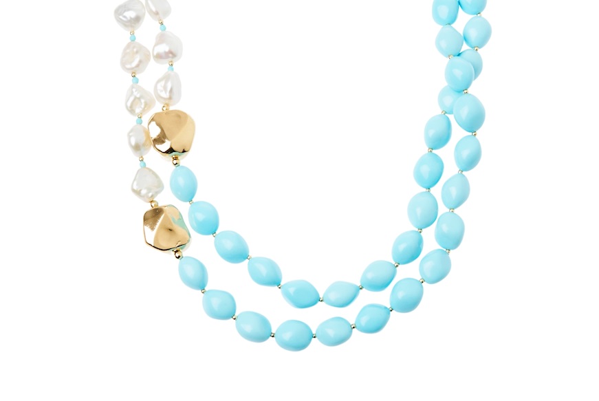 Collana argento dorato con perle e turchese Luisa della Salda