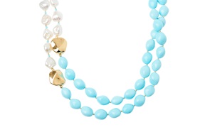 Collana argento dorato con perle e turchese Luisa della Salda