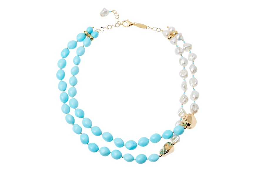 Collana argento dorato con perle e turchese Luisa della Salda