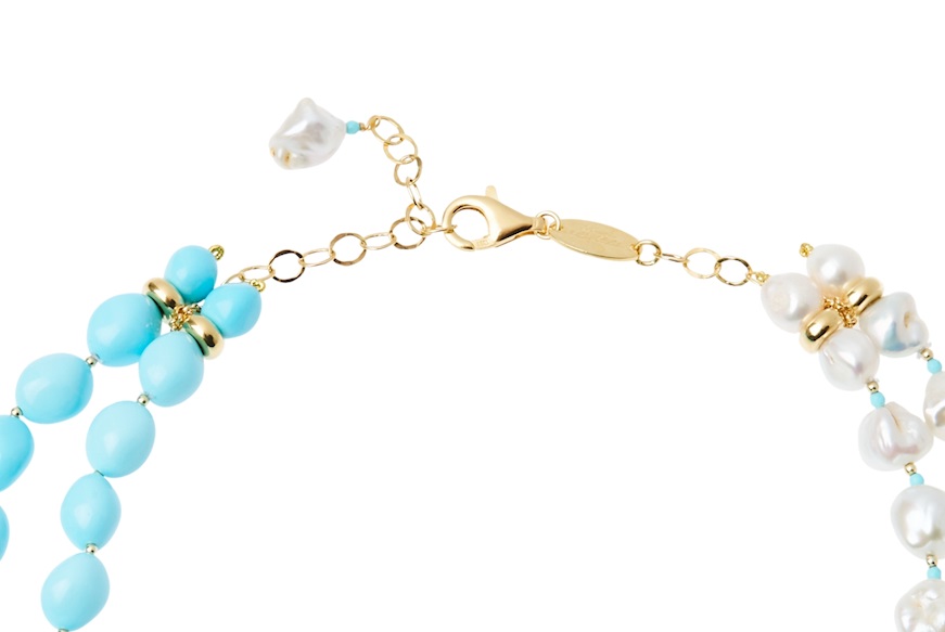 Collana argento dorato con perle e turchese Luisa della Salda