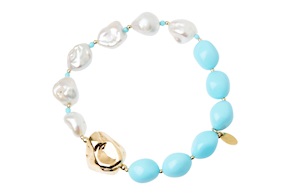 Bracciale argento dorato con perle e turchese Luisa della Salda