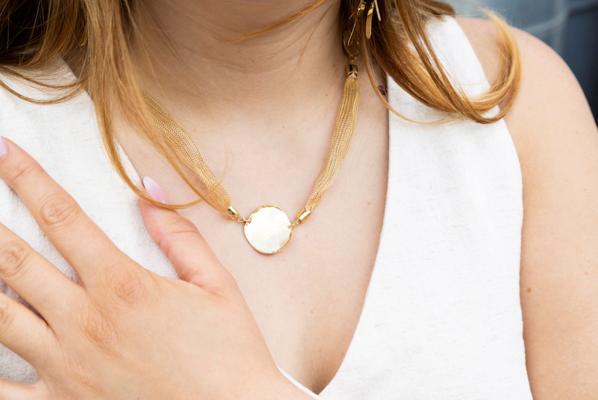 Collana argento dorato con maglia a rete e tondo centrale Selezione Zanolli