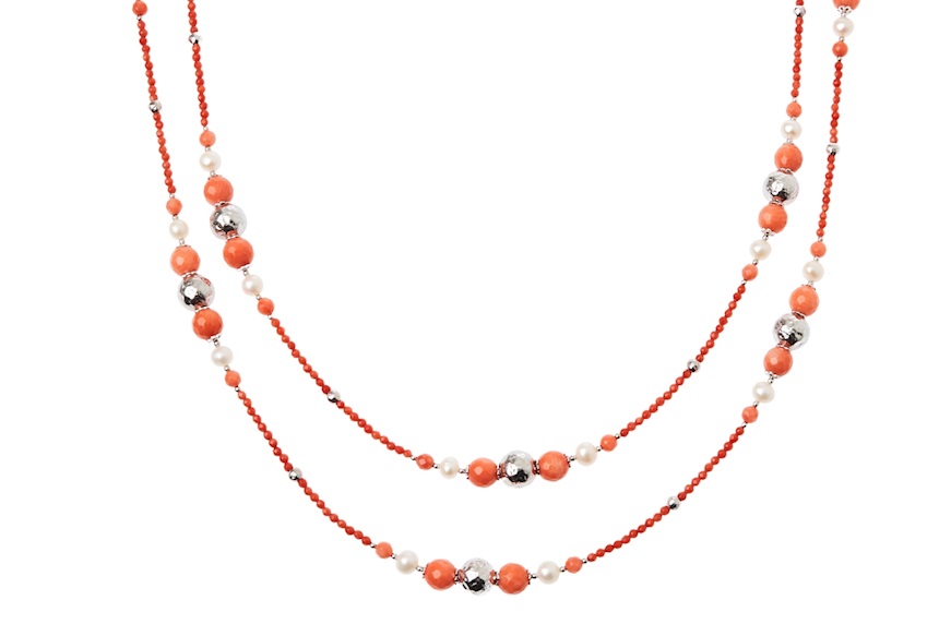 Collana argento con corallo bamboo e perle Luisa della Salda