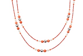 Collana argento con corallo bamboo e perle Luisa della Salda