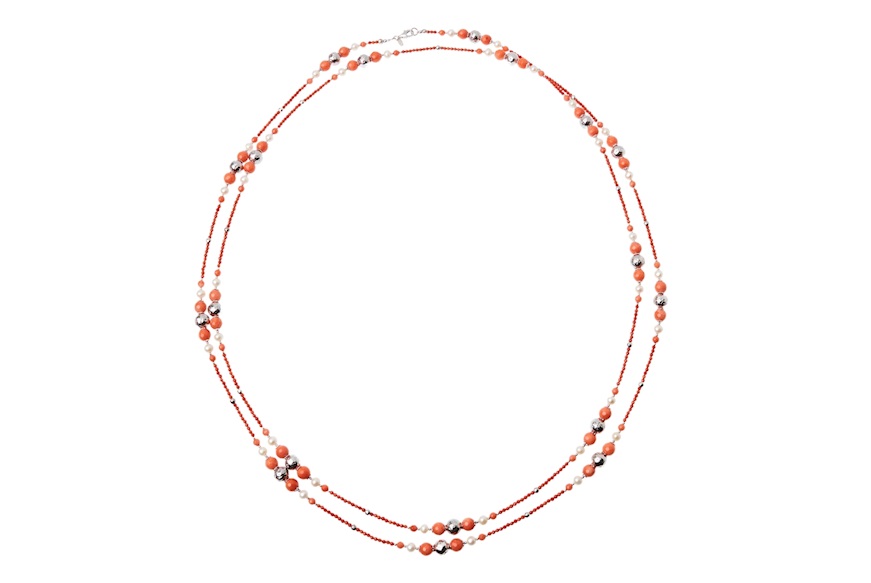 Collana argento con corallo bamboo e perle Luisa della Salda