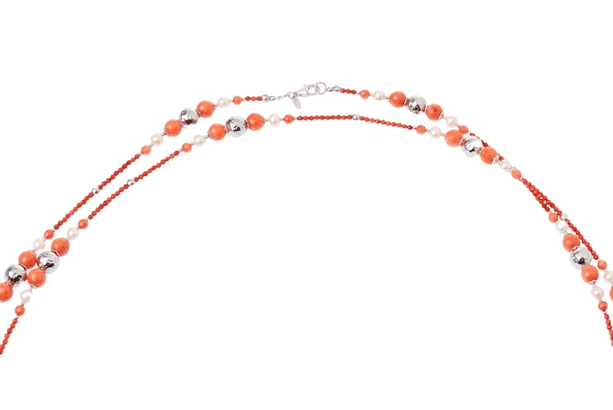 Collana argento con corallo bamboo e perle Luisa della Salda