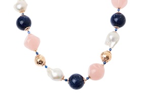 Collana argento rosè con quarzo rosa, perla e lapis Luisa della Salda