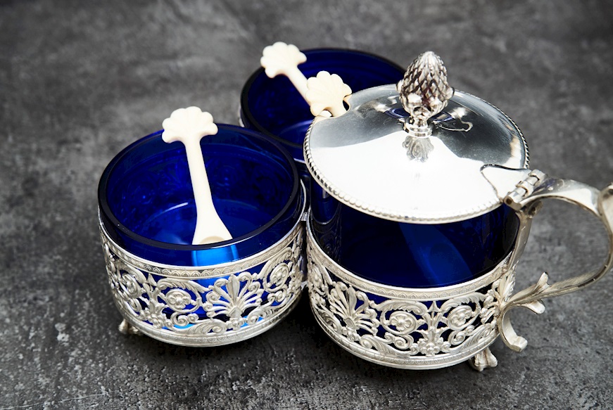 Condiment set silver 600 grammi 2 pieces Zanolli Vintage