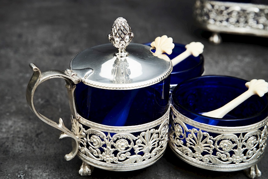 Condiment set silver 600 grammi 2 pieces Zanolli Vintage