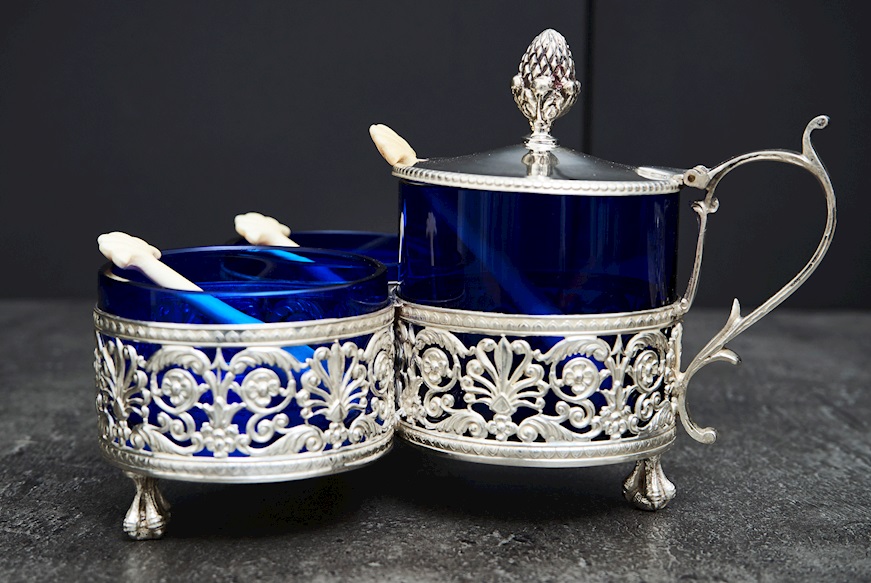 Condiment set silver 600 grammi 2 pieces Zanolli Vintage