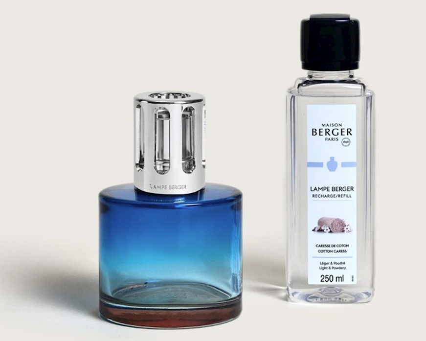 Gift pack lamp Pure Blue with 250 ml perfume Caresse de Coton Maison Berger Paris