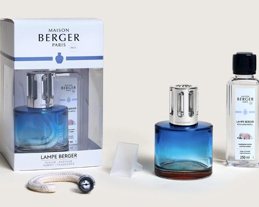 Gift pack lamp Pure Blue with 250 ml perfume Caresse de Coton Maison Berger Paris