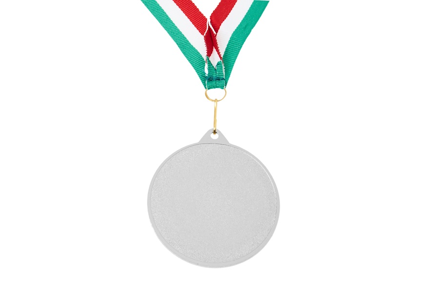 Medaglia per premiazioni personalizzabile metallo con finitura argentata e nastro tricolore Selezione Zanolli