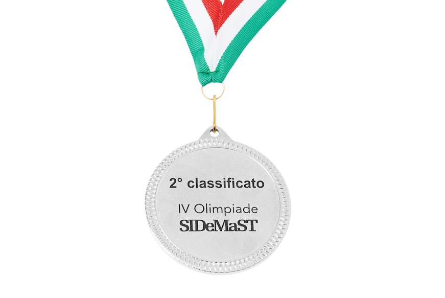 Medaglia per premiazioni personalizzabile metallo con finitura argentata e nastro tricolore Selezione Zanolli