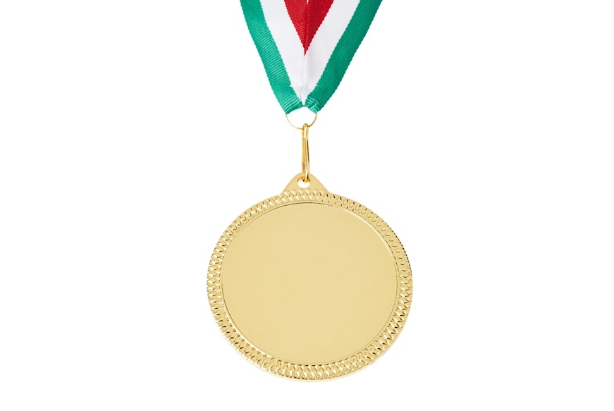 Medaglia per premiazioni personalizzabile metallo con finitura dorata e nastro tricolore Selezione Zanolli