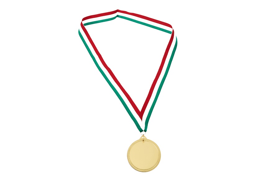 Medaglia per premiazioni personalizzabile metallo con finitura dorata e nastro tricolore Selezione Zanolli
