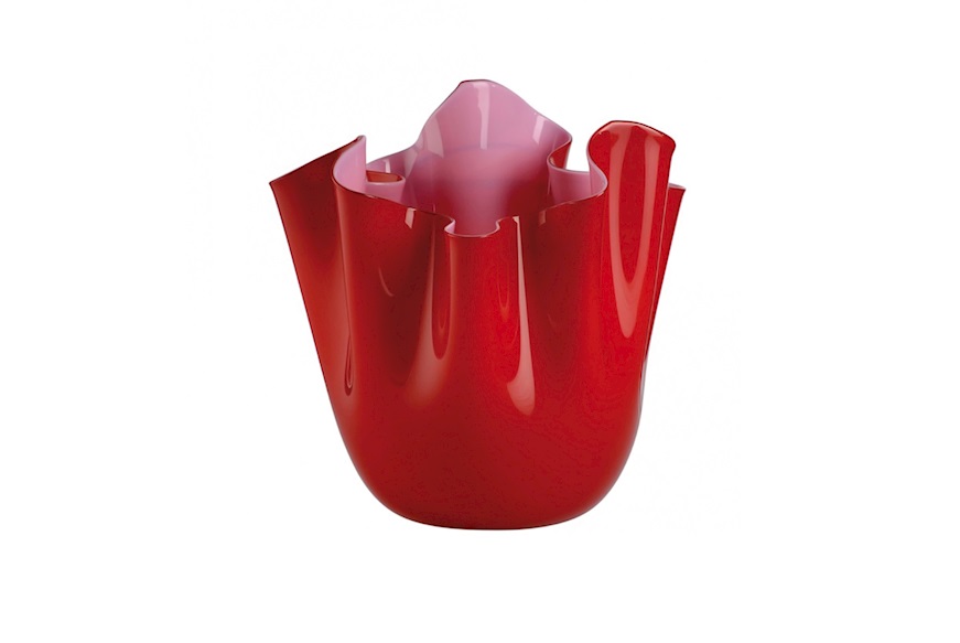 Vaso Fazzoletto vetro di Murano opalino rosso e rosa opaco Venini