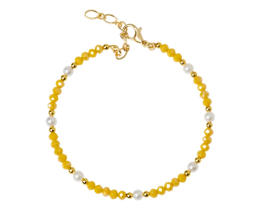 Bracciale ottone finitura dorata con spinello giallo e perle Selezione Zanolli