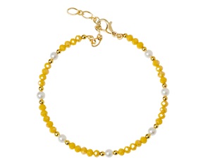 Bracciale ottone finitura dorata con spinello giallo e perle Selezione Zanolli