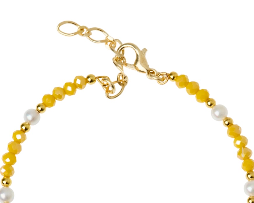 Bracciale ottone finitura dorata con spinello giallo e perle Selezione Zanolli