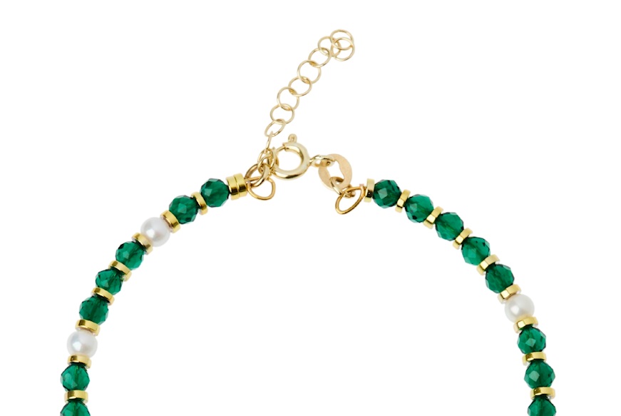 Bracciale ottone ottone finitura dorata con spinello verde e perle Selezione Zanolli