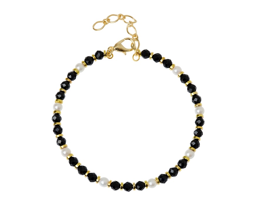 Bracciale ottone finitura dorata con spinello nero e perle Selezione Zanolli