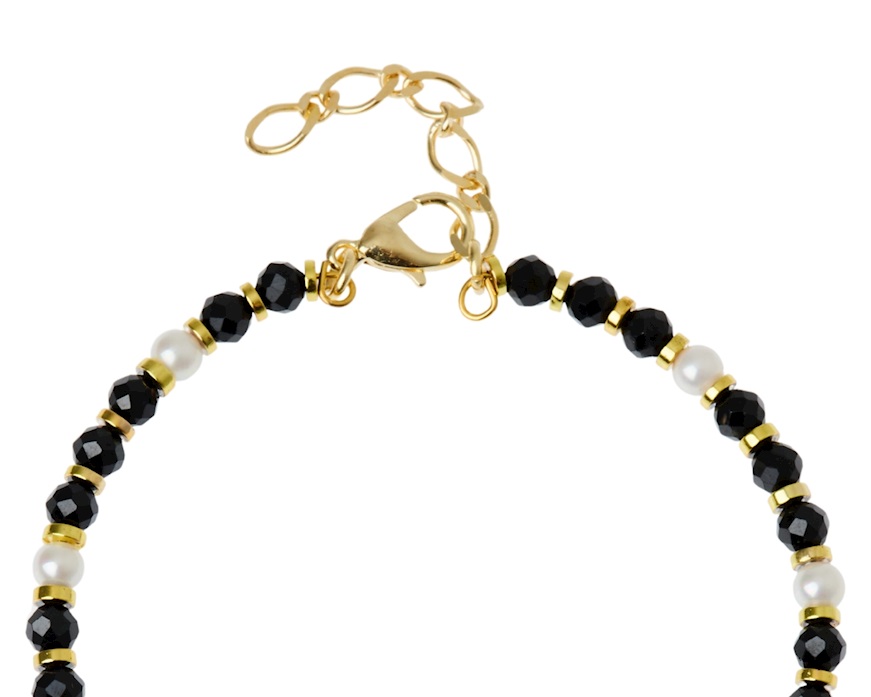 Bracciale ottone finitura dorata con spinello nero e perle Selezione Zanolli