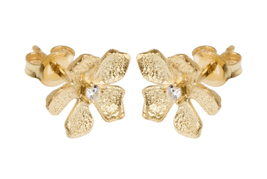 Orecchini argento dorato fiore e zircone bianco Selezione Zanolli
