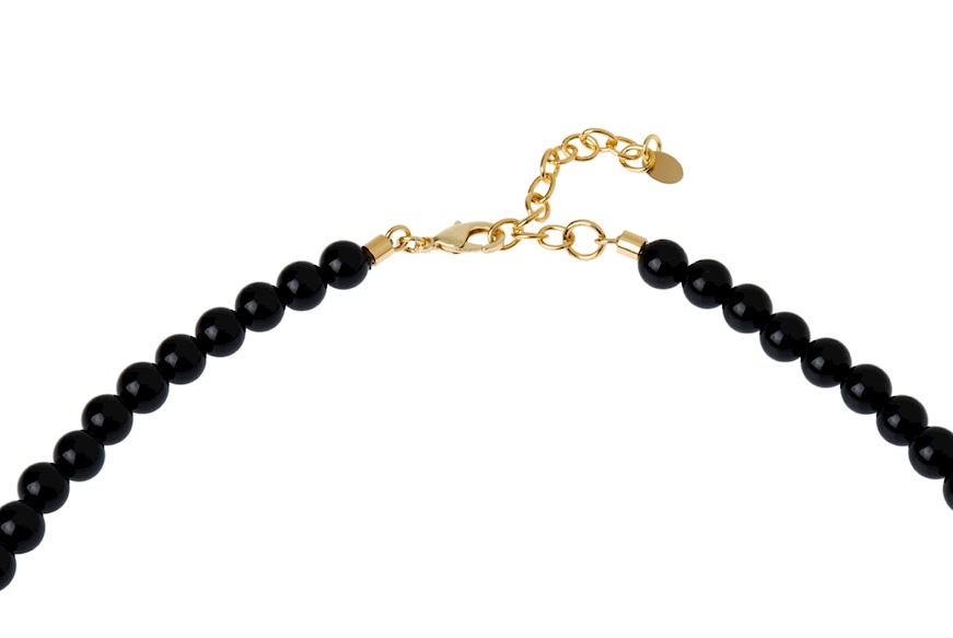 Necklace brass with white and black agate black enamel and zircons Sovrani