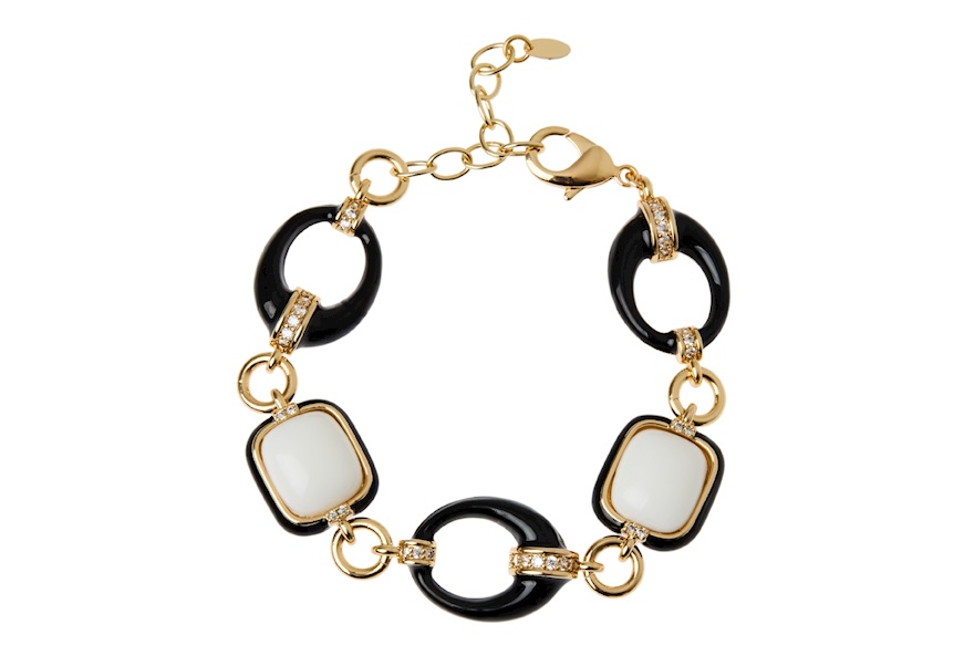 Bracelet brass with white and black agate black enamel and zircons Sovrani