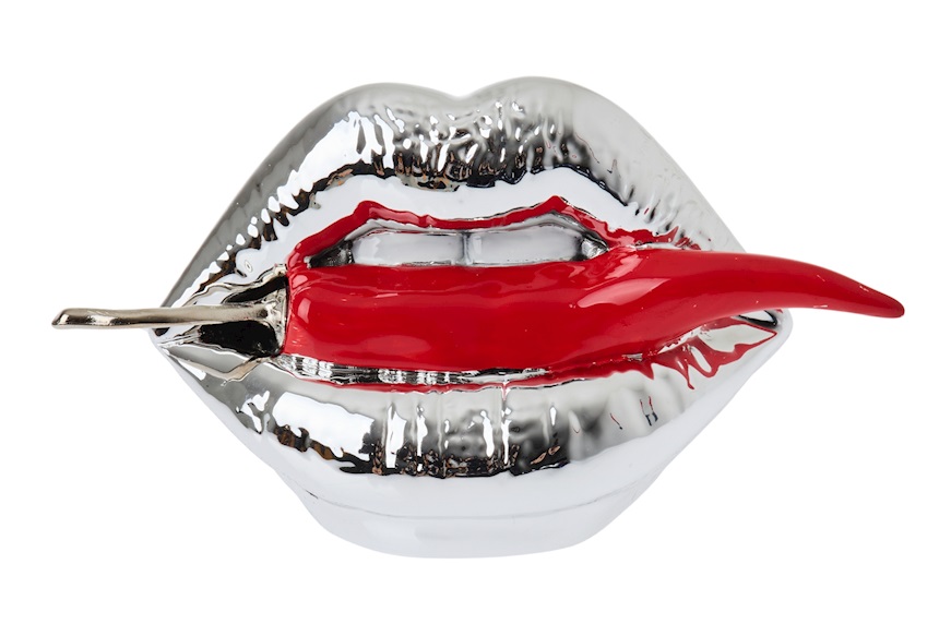 Scultura Mini bocca argento e peperoncino rosso Selezione Zanolli