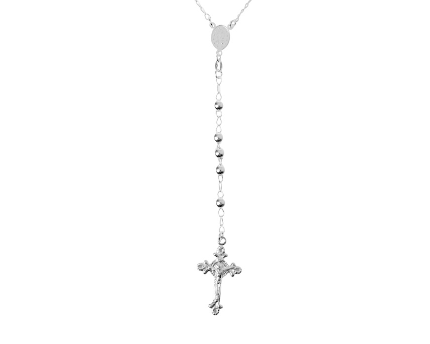 Rosary Necklace silver with glossy balls and cross Selezione Zanolli