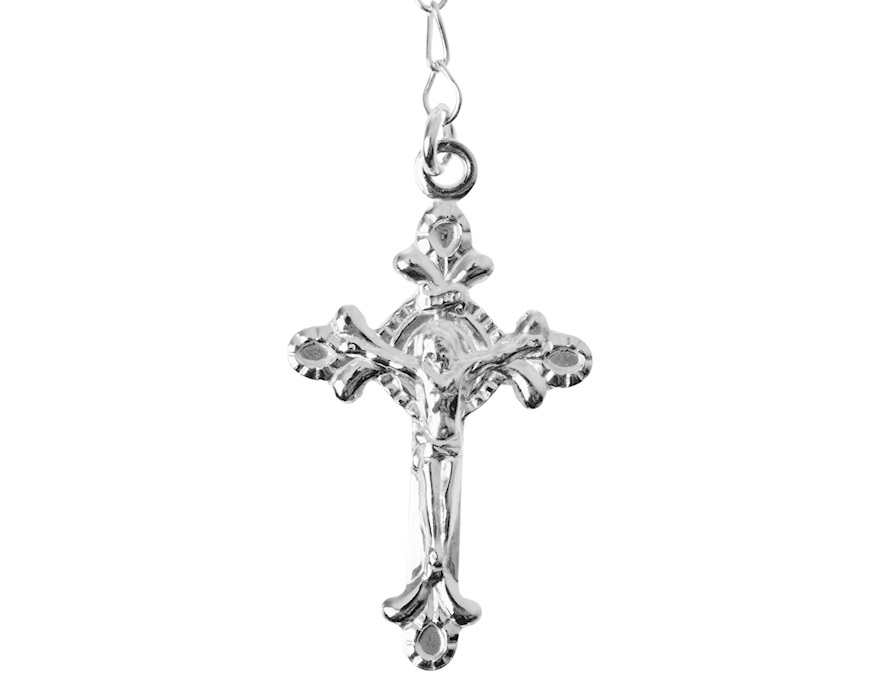 Rosary Necklace silver with glossy balls and cross Selezione Zanolli