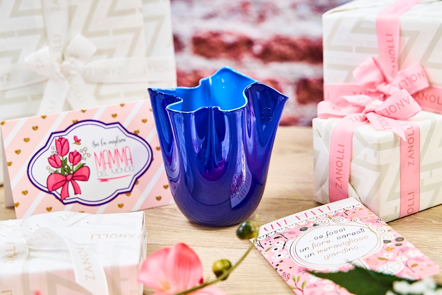 Vaso Fazzoletto vetro di Murano blu mare Venini