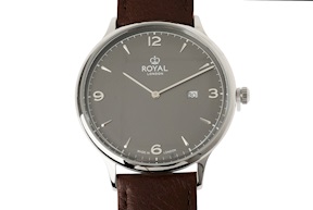 Orologio da polso acciaio con quadrante nero e cinturino in pelle Royal London