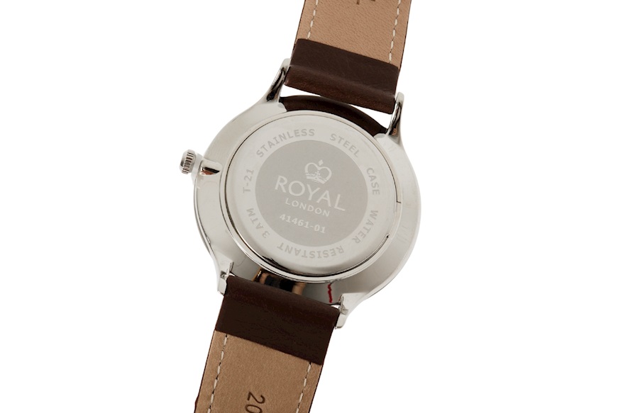 Orologio da polso uomo acciaio con quadrante nero e cinturino in pelle Royal London