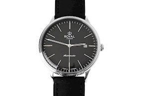 Orologio da polso acciaio con quadrante nero e cinturino in pelle Royal London