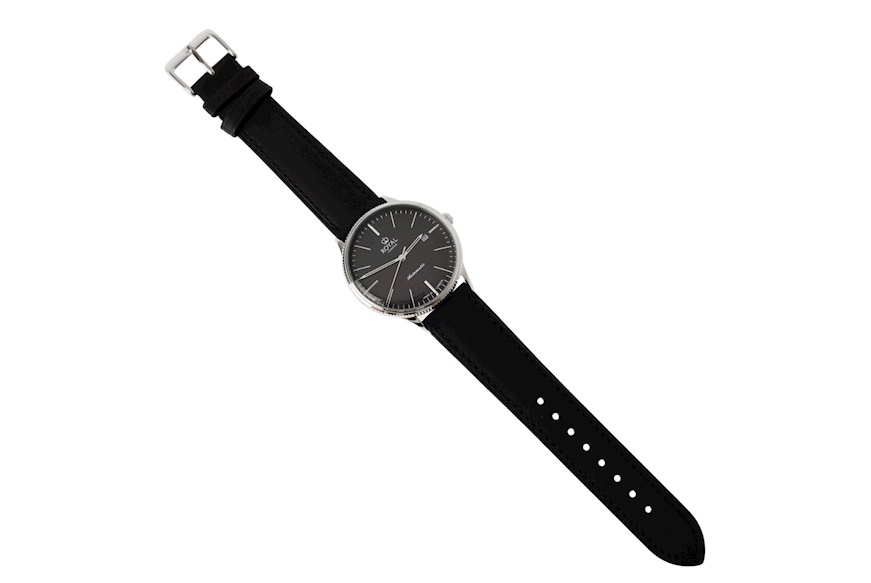 Orologio da polso acciaio con quadrante nero e cinturino in pelle Royal London
