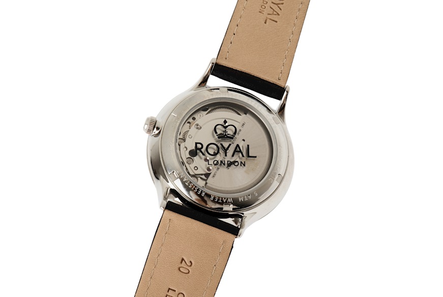 Orologio da polso acciaio con quadrante nero e cinturino in pelle Royal London