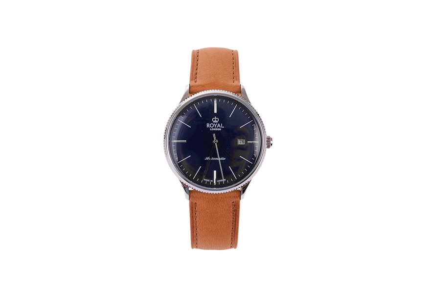 Orologio da polso acciaio con quadrante blu e cinturino in pelle Royal London
