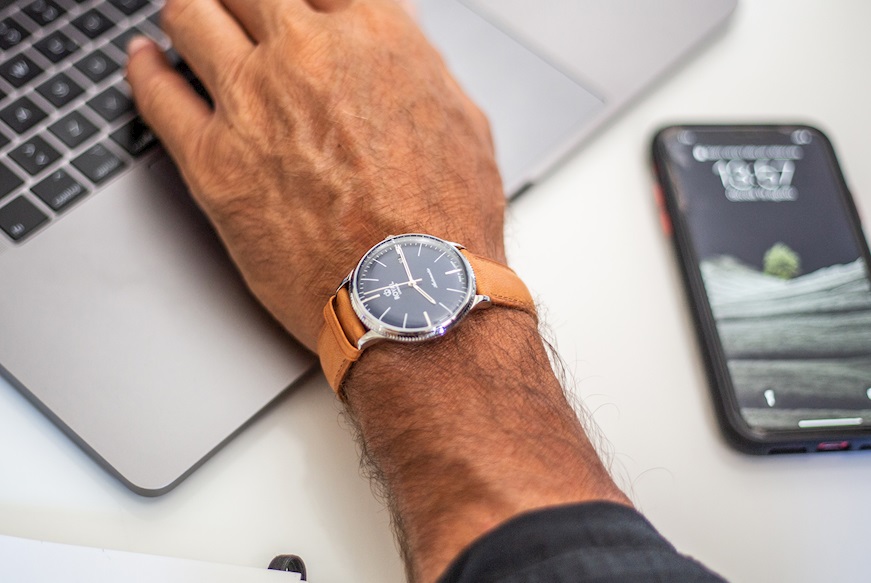 Orologio da polso uomo acciaio con quadrante blu e cinturino in pelle Royal London